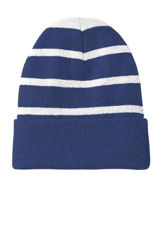 Striped Beanie with Solid Band