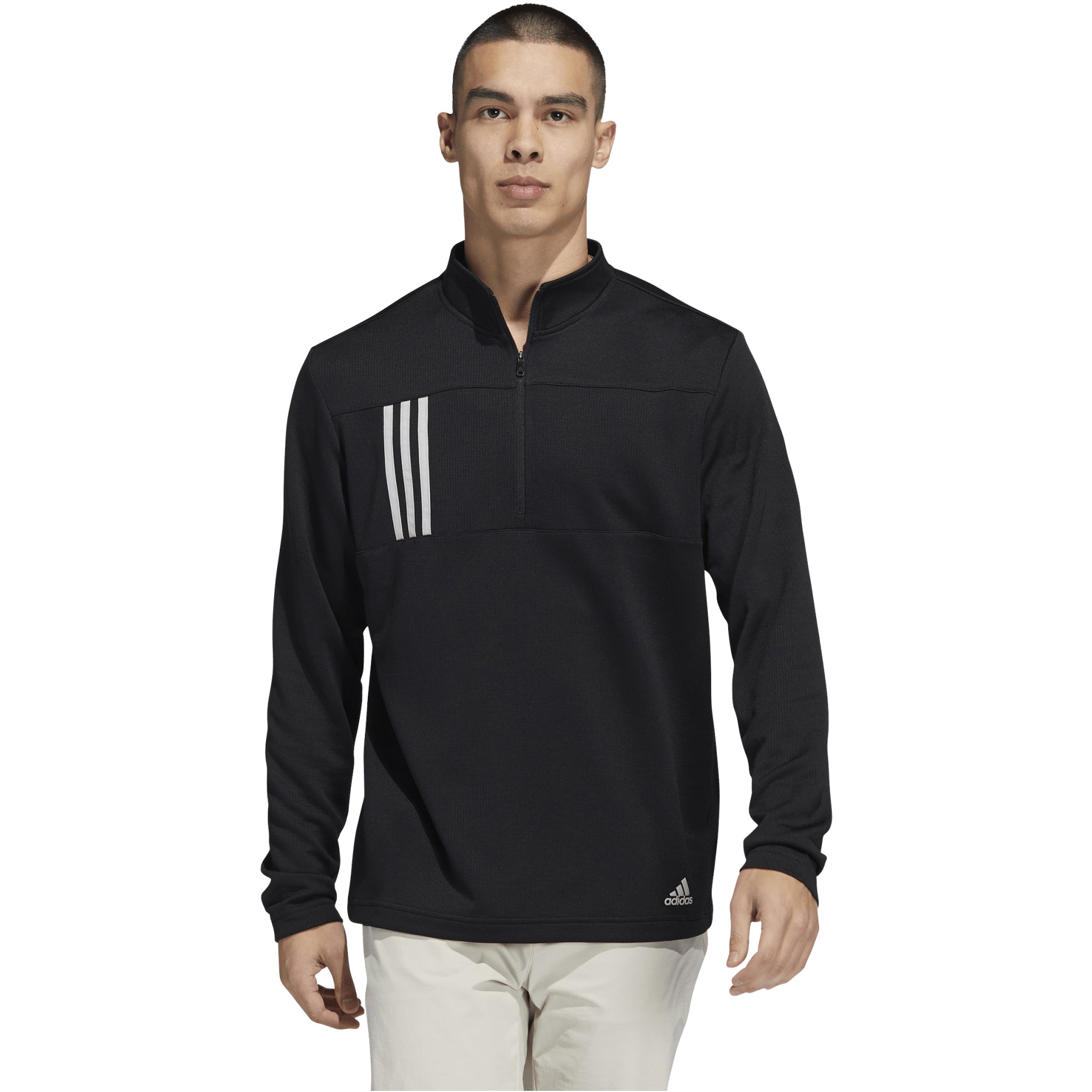 Adidas training three stripe half zip in black hot sale